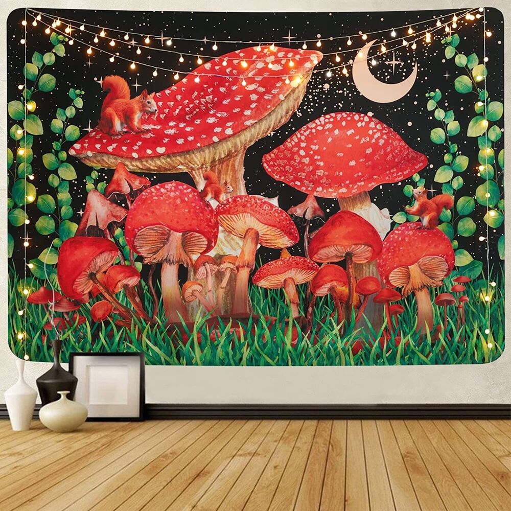 Trippy Mushroom Tapestry Moon and Stars Tapestries Wall Hanging 59.1" x 82.7"